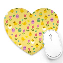 Easter - Chick And Tulips Heart Mousepads by Valentinaart