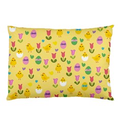 Easter - Chick And Tulips Pillow Case by Valentinaart