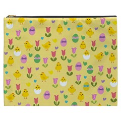 Easter - Chick And Tulips Cosmetic Bag (xxxl)  by Valentinaart