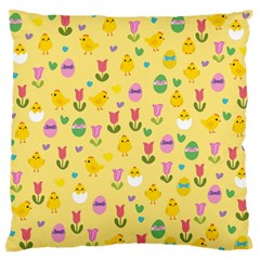 Easter - Chick And Tulips Large Flano Cushion Case (one Side) by Valentinaart