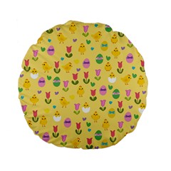 Easter - Chick And Tulips Standard 15  Premium Flano Round Cushions by Valentinaart