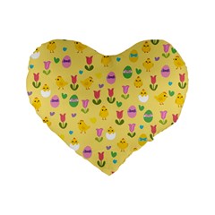 Easter - Chick And Tulips Standard 16  Premium Flano Heart Shape Cushions by Valentinaart