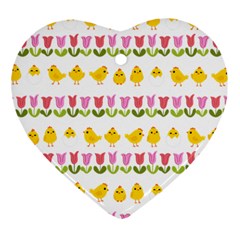 Easter - Chick And Tulips Ornament (heart) by Valentinaart