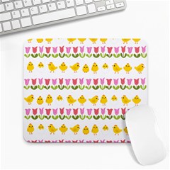 Easter - Chick And Tulips Large Mousepads by Valentinaart