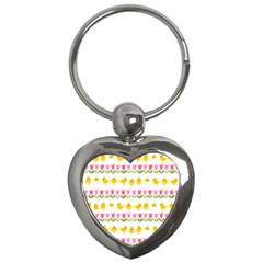 Easter - Chick And Tulips Key Chains (heart)  by Valentinaart