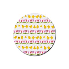 Easter - Chick And Tulips Rubber Round Coaster (4 Pack)  by Valentinaart