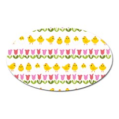 Easter - Chick And Tulips Oval Magnet by Valentinaart