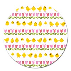 Easter - Chick And Tulips Magnet 5  (round) by Valentinaart