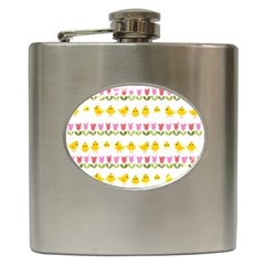 Easter - Chick And Tulips Hip Flask (6 Oz) by Valentinaart