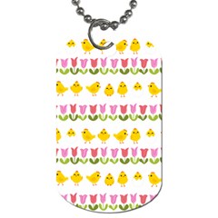 Easter - Chick And Tulips Dog Tag (two Sides) by Valentinaart