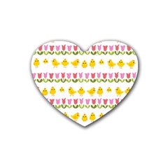 Easter - Chick And Tulips Rubber Coaster (heart)  by Valentinaart