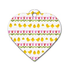 Easter - Chick And Tulips Dog Tag Heart (two Sides) by Valentinaart