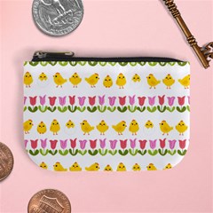 Easter - Chick And Tulips Mini Coin Purses by Valentinaart