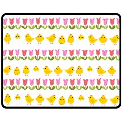 Easter - Chick And Tulips Fleece Blanket (medium)  by Valentinaart