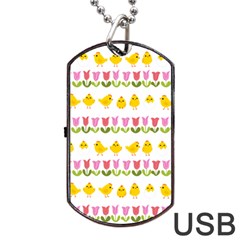 Easter - Chick And Tulips Dog Tag Usb Flash (two Sides) by Valentinaart