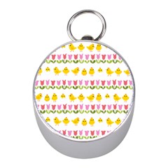 Easter - Chick And Tulips Mini Silver Compasses by Valentinaart