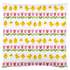 Easter - Chick And Tulips Large Flano Cushion Case (one Side) by Valentinaart