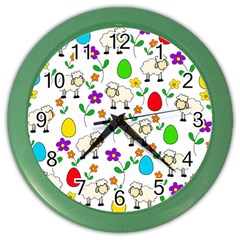 Easter Lamb Color Wall Clocks by Valentinaart