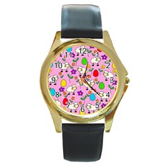 Easter Lamb Round Gold Metal Watch by Valentinaart