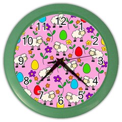 Easter Lamb Color Wall Clocks by Valentinaart