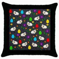 Easter Lamb Throw Pillow Case (black) by Valentinaart