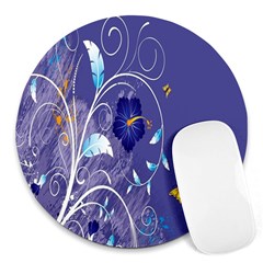 Flowers Butterflies Patterns Lines Purple Round Mousepads by Mariart