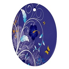 Flowers Butterflies Patterns Lines Purple Ornament (oval) by Mariart