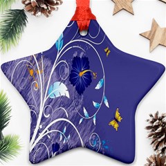 Flowers Butterflies Patterns Lines Purple Ornament (star) by Mariart