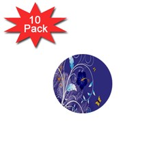 Flowers Butterflies Patterns Lines Purple 1  Mini Buttons (10 Pack) 