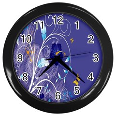 Flowers Butterflies Patterns Lines Purple Wall Clocks (black) by Mariart