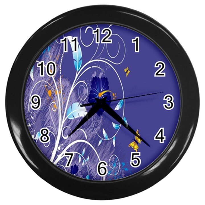 Flowers Butterflies Patterns Lines Purple Wall Clocks (Black)