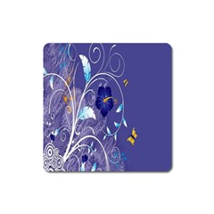 Flowers Butterflies Patterns Lines Purple Square Magnet