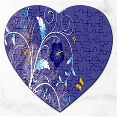 Flowers Butterflies Patterns Lines Purple Jigsaw Puzzle (heart) by Mariart