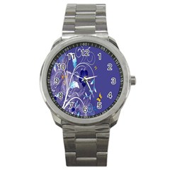 Flowers Butterflies Patterns Lines Purple Sport Metal Watch by Mariart