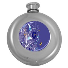 Flowers Butterflies Patterns Lines Purple Round Hip Flask (5 Oz) by Mariart