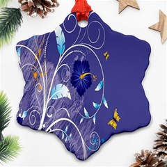 Flowers Butterflies Patterns Lines Purple Ornament (snowflake) by Mariart