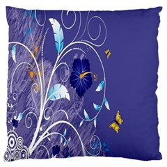 Flowers Butterflies Patterns Lines Purple Large Cushion Case (two Sides) by Mariart