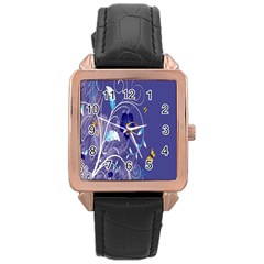 Flowers Butterflies Patterns Lines Purple Rose Gold Leather Watch  by Mariart