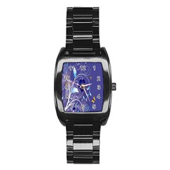 Flowers Butterflies Patterns Lines Purple Stainless Steel Barrel Watch