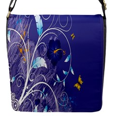 Flowers Butterflies Patterns Lines Purple Flap Messenger Bag (s) by Mariart