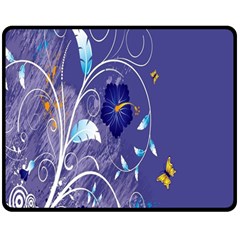 Flowers Butterflies Patterns Lines Purple Double Sided Fleece Blanket (medium)  by Mariart