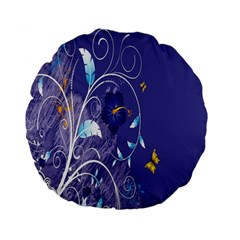 Flowers Butterflies Patterns Lines Purple Standard 15  Premium Flano Round Cushions by Mariart