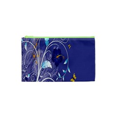 Flowers Butterflies Patterns Lines Purple Cosmetic Bag (xs) by Mariart