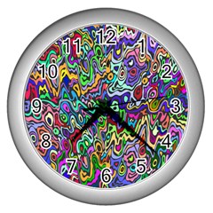 Colorful Abstract Paint Rainbow Wall Clocks (silver)  by Mariart