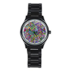 Colorful Abstract Paint Rainbow Stainless Steel Round Watch by Mariart