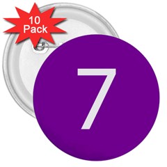 Number 7 Purple 3  Buttons (10 Pack)  by Mariart