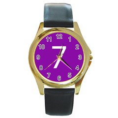 Number 7 Purple Round Gold Metal Watch by Mariart