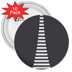 Minimalist Stairs White Grey 3  Buttons (10 Pack)  by Mariart