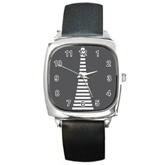 Minimalist Stairs White Grey Square Metal Watch by Mariart