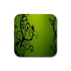 Illustration Wallpaper Barbusak Leaf Green Rubber Square Coaster (4 Pack) 